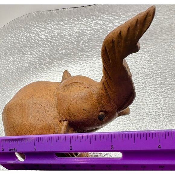 Wooden Elephant "Lucky Trunk Up Style" - Hand Carved 4" x 5" - Picture 10 of 10